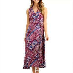 Calvin Klein Faux Wrap V-Neck Floral Maxi Dress Sz 4 Boho